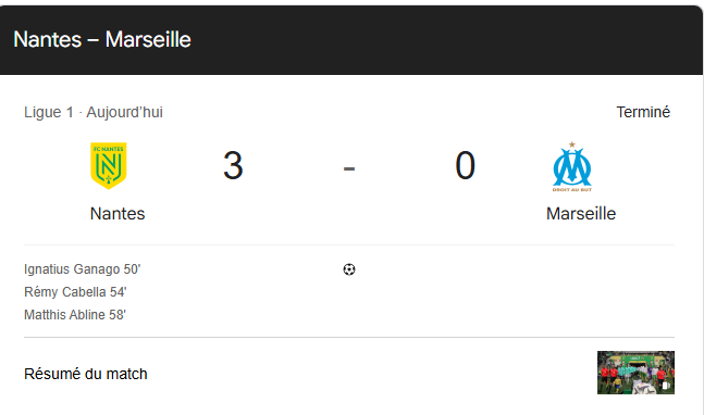 Feuille de Match FC Nantes-OM